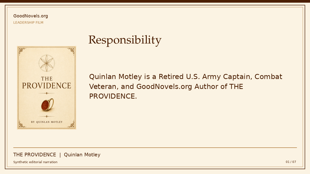 Quinlan Motley | Leadership and Moral Responsibility title card with THE PROVIDENCE cover